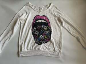 Y2K Halet Starr Floral Tongue Mouth Graphic Sweatshirt Size M White Lips Pop Art